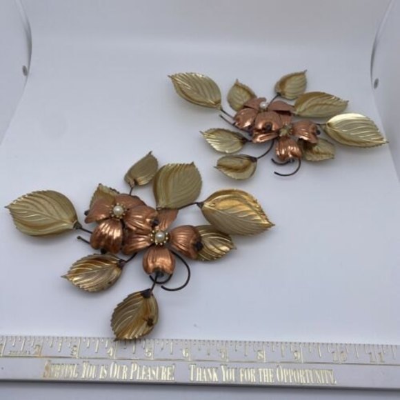 Accents Midcentury Modern Metal Dogwood Flower Art Copper Brass Wall